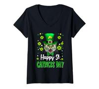 Mujer Cat St Patricks Day St Catricks Day Lucky Charm Cats Lovers Camiseta Cuello V