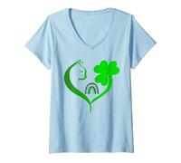 Mujer Cat St Patricks Funny Cattrick Irish Cat Shamrock Clover Camiseta Cuello V