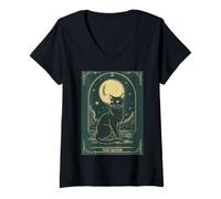 Mujer Cat Tarot Card - The Moon Vintage Style Tee Camiseta Cuello V