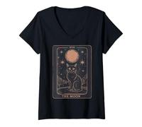 Mujer Cat Tarot Card - The Moon Vintage Style Tee Camiseta Cuello V