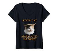 Mujer Cat The Calico, del Territorio de Maryland Camiseta Cuello V
