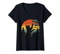 Mujer Cat UFO Camisa Invasión Alien Nave Espacial Vintage Camiseta Cuello V