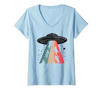 Mujer Cat UFO LOL Bye Alien Abduction Flying Cats UFO Galaxy Retro Camiseta Cuello V