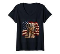 Mujer Catahoula Leopard Dog Patriotic 4 July USA Flag Catahoula Camiseta Cuello V