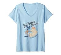 Mujer Catalina Island California Surf Retro Vintage Surfer Verano Camiseta Cuello V