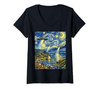 Mujer Catalina Island UFO Noche Estrellada Estilo Paranormal Art Design Camiseta Cuello V