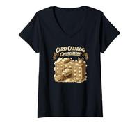 Mujer Catálogo de Tarjetas Conocedor Bibliotecario Vintage Bibliotecario Camiseta Cuello V
