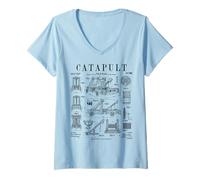 Mujer Catapulta Medieval Antiguo Asedio Motor Divertido Vintage Patente Camiseta Cuello V