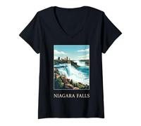 Mujer Cataratas del Niágara Nueva York Canadá Cascada Vintage Viajes Camiseta Cuello V