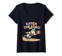 Mujer Catch The Eggs Funny Easter Bunny Buceo Atrapa Béisbol Camiseta Cuello V