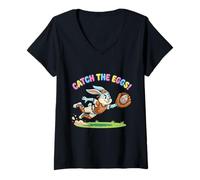 Mujer Catch The Eggs Funny Easter Bunny Buceo Catch Baseball Boys Camiseta Cuello V