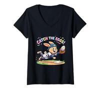 Mujer Catch The Eggs Funny Easter Bunny Buceo Catch Baseball Boys Camiseta Cuello V