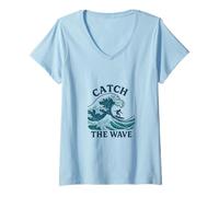 Mujer Catch The Wave Espíritu Surf Aventura Camiseta Cuello V