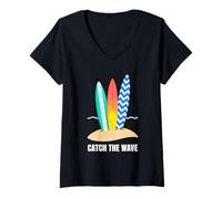 Mujer Catch The Wave Summer Coastal Diseño Gráfico Camiseta Cuello V