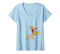Mujer Catdog Best of Both Worlds Retro Cat Character Camiseta Cuello V