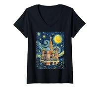 Mujer Catedral de San Basilio Moscú Noche Estrellada Historia del Arte Presente Camiseta Cuello V