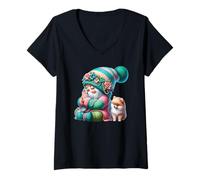 Mujer Catholic Gnome Grandpa With Praying Hands And Pomeranian Dog Camiseta Cuello V