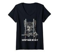 Mujer Catnip Made Me Do It Cat Prison Bars Jail American Shorthair Camiseta Cuello V