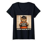 Mujer Catnip Made Me Do It para Regalos Divertidos para mamá y papá para Amantes de los Gatos Camiseta Cuello V