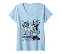 Mujer Catnip Madness Cats | Retro Funny B-Movie Poster Propietarios de Gatos Camiseta Cuello V