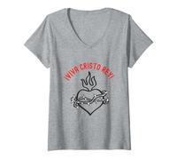 Mujer Católica Viva Cristo Rey Devoción del Sagrado Corazón Camiseta Cuello V