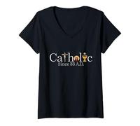 Mujer Católico Desde el 33 d.C. Crucifijo Jesús Eucaristía Cristianismo Camiseta Cuello V