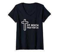 Mujer Católico St Roch Ore por Nosotros Santo Patrón Cristiano Camiseta Cuello V