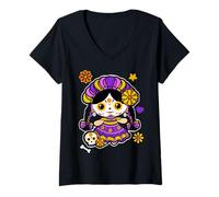 Mujer Catrina Day of The Dead Latina Sugar Skull Mexican Heritage Camiseta Cuello V
