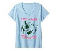 Mujer Cats and Wine Make Everything Fine Funny Cat Mom Camiseta Cuello V