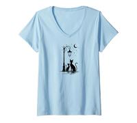 Mujer Cats in Love under The Moon Night Out Park Camiseta Cuello V