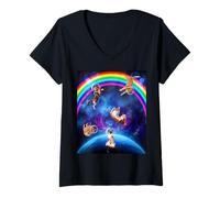 Mujer Cats In Space Kitten Outerspace Galaxy Funny Cat Lovers Camiseta Cuello V