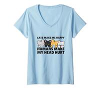 Mujer Cats Make Me Very Happy Humans Make My Head Hurt Cat Lover Camiseta Cuello V