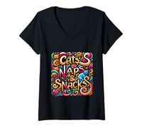 Mujer Cats Naps And Snacks Dueño de mascota ------ Camiseta Cuello V