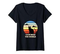 Mujer Cats Rule The World, Cool Funny Cats Graphic Cool Designs Camiseta Cuello V