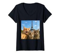 Mujer Cats Selfie in Paris Romantic Cat Moment Gift Camiseta Cuello V