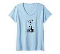 Mujer Cats under Moon and Butterfly Monarch Butterflies Love Camiseta Cuello V