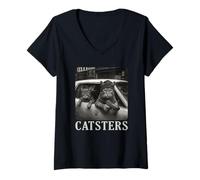 Mujer Catsters Gangster Cat Meme Funny Cats Gang Humor Camiseta Cuello V
