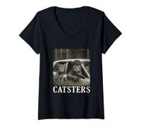 Mujer Catsters Gangster Cat Meme Funny Cats Gang Humor Camiseta Cuello V