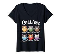 Mujer Cattfees Lindo Gato Amantes del Café Divertido Día de la Madre Mujeres Camiseta Cuello V
