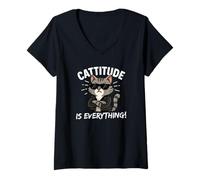 Mujer Cattitude Is Everything Lindo Kawaii Cat con Attitude Cool Camiseta Cuello V