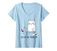 Mujer Cattitude Problem Funny Cat Camiseta Cuello V