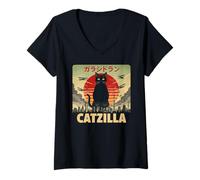 Mujer Catzilla Cat Japanese Art Funny Cat Gifts For Men Women Kid Camiseta Cuello V