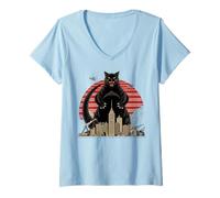 Mujer Catzilla Gigante Gato Monstruo Divertido Diseño de Destrucción Camiseta Cuello V