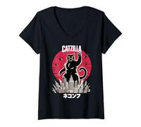 Mujer Catzilla, Monster Cat, Parodia City Destroyer Camiseta Cuello V