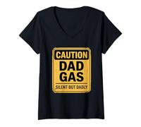 Mujer Caution Dad Gas Silent But Dadly Camiseta Cuello V