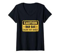 Mujer Caution Dad Gas Silent But Dadly Camiseta Cuello V