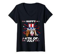 Mujer Cavalier Dog 4th of July Patriotic American Dogs Lovers Camiseta Cuello V