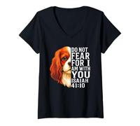 Mujer Cavalier King Charles Spaniel Verso de la Biblia Cristiano Perro Camiseta Cuello V