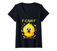 Mujer Caw Chicken Crazy Chick Señora Aves Desordenadas Dibujos Animados Humor Camiseta Cuello V