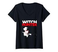 Mujer Caza de Brujas Halloween Amante de brujería Divertido Cazador de Brujas Camiseta Cuello V